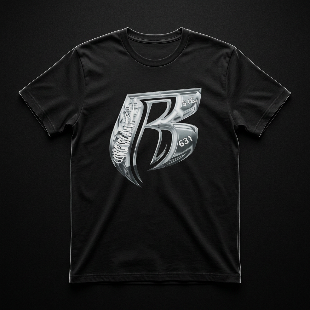 Black tee with the chrome B logo printed on the chest