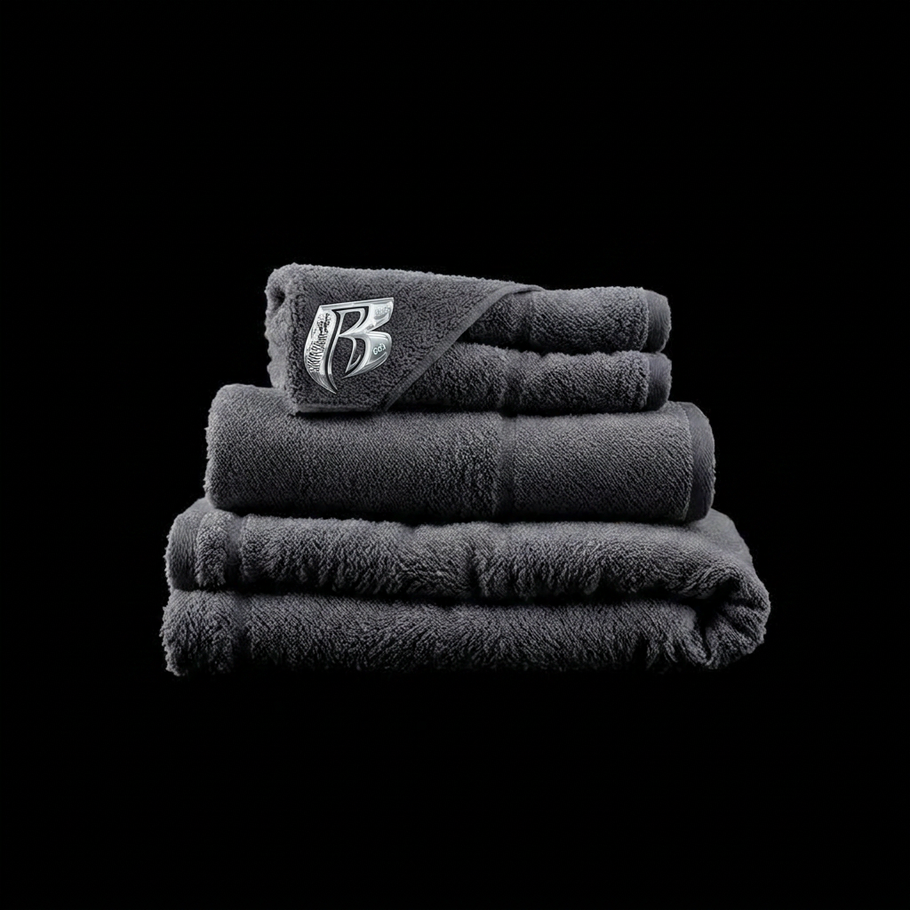 Stack of microfiber towels with the chrome B logo